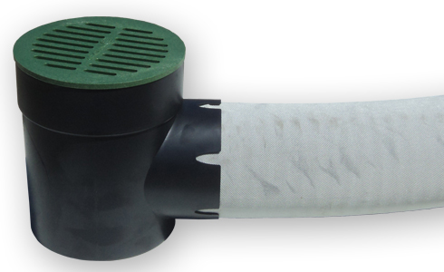 Drain Tile from All Gutter Systems connects to an overflow basin