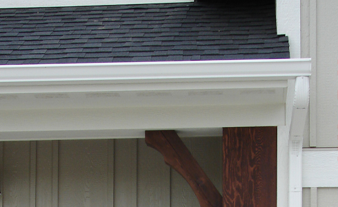 Rain gutter and downspout installed by All Gutter Systems.